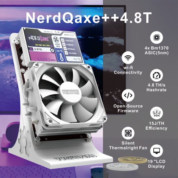 9 NerdQAXE++4.8TH/s 90W Asic Server BM1370 Home SOLO 12V 10A 50/60Hz