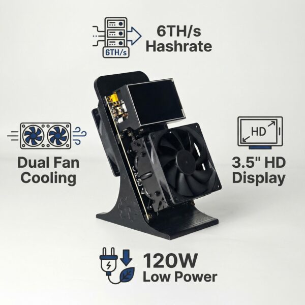 NerdQaxe++ Rev 6.1 6TH/s 120W Bitcoin Miner – High Efficiency,Dual Fan Design SHA-256 BTC Mining Machine for Home & Solo Mining