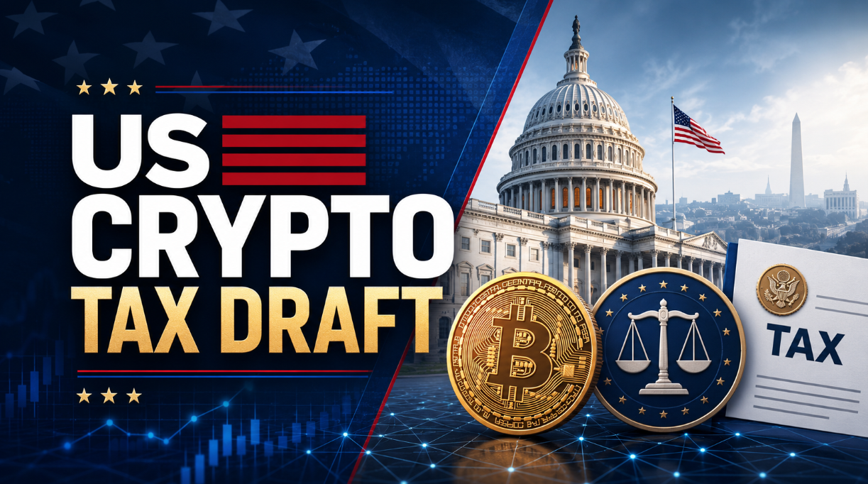 US Crypto Tax Draft with Bitcoin, Capitol Building, and Tax Policy Illustration